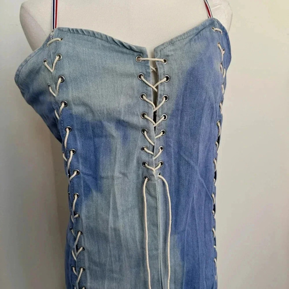 Y2K Denim 90s Lace-Up Dress ombré wash L/XL western coastal cowgirl - Picture 4 of 8